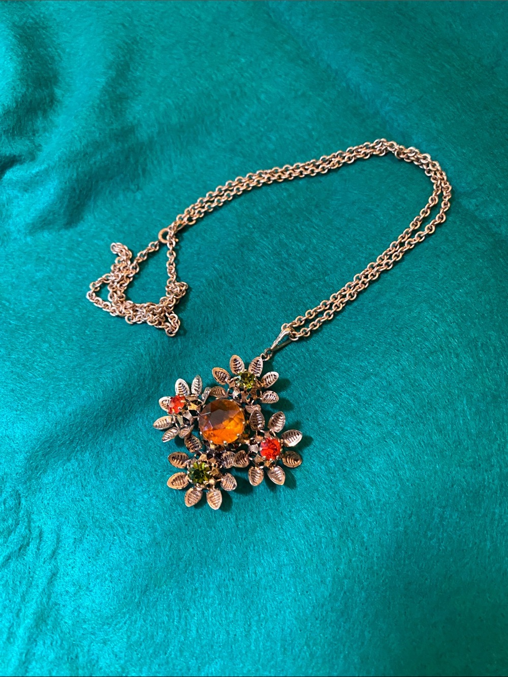 Vintage 12K Gold Filled Rhinestone Floral Pendant Necklace 1/20 GF